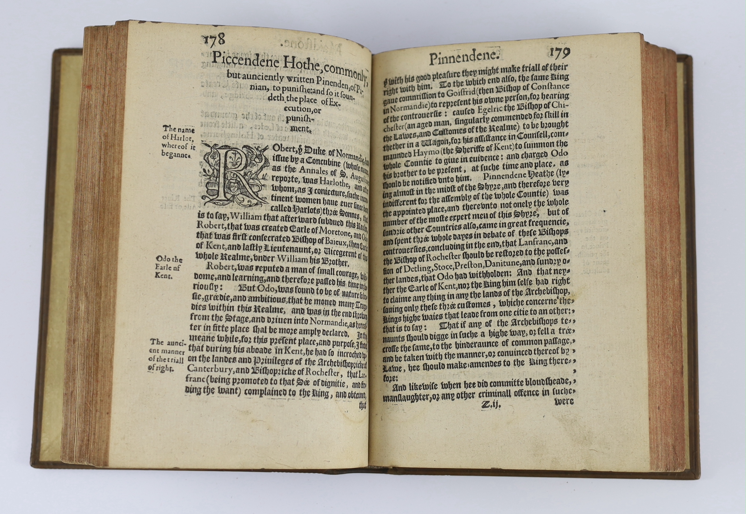 Lambarde, William - A Perambulation of Kent: conteining the description, hystorie, and customes of that shyre ... First Edition. title within decorated border, map, decorated and historiated initial letters, black letter